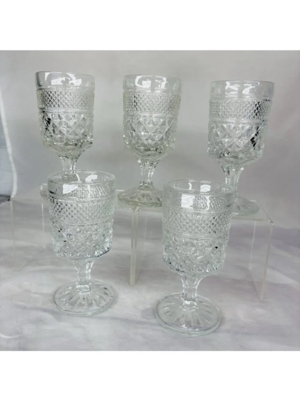 Anchor Hocking WEXFORD Clear Criss-Cross Design Claret Wine 6oz Glasses Set of 5